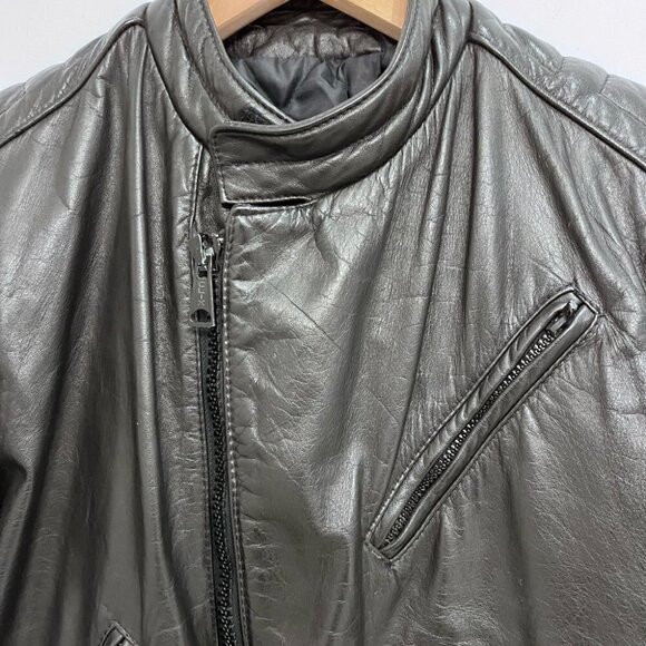 1980'S Oversized Leather Bomber Jackets CafeRacer Biker by Angora sz36 Vintage - Picture 5 of 12